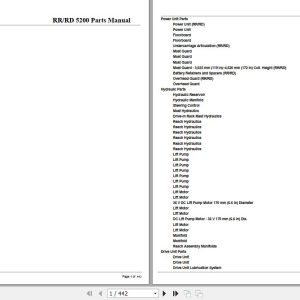 Crown Reach Truck RR5200 RD5200 Parts Manual 1