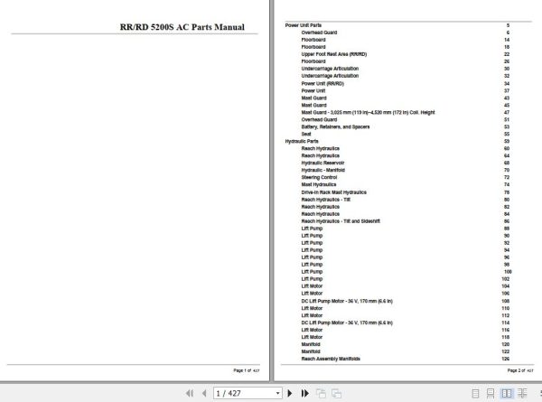 Crown Reach Truck RR5200S RD5200S AC Parts Manual 1