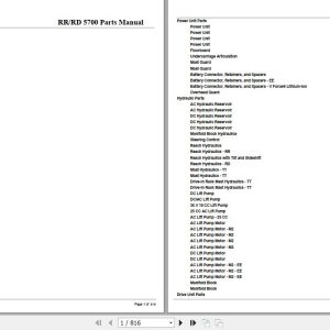 Crown Reach Truck RR5700 RD5700 Parts Manual 1