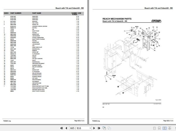 Crown Reach Truck RR5700 RD5700 Parts Manual 2