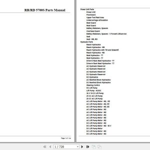 Crown Reach Truck RR5700S RD5700S Parts Manual 1