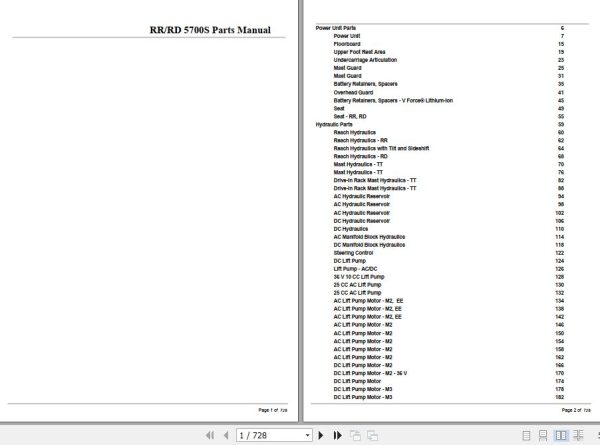 Crown Reach Truck RR5700S RD5700S Parts Manual 1