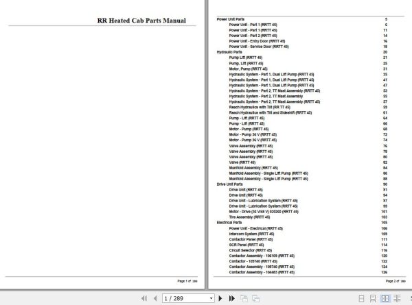Crown Reach Truck RRTT45 Heated Cab Parts Manual 1