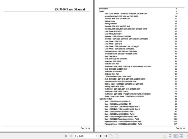 Crown Reach Truck SR5000 Parts Manual 1