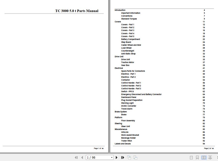 Crown Tow Tractor TC3000 5.0 t Parts Manual 1
