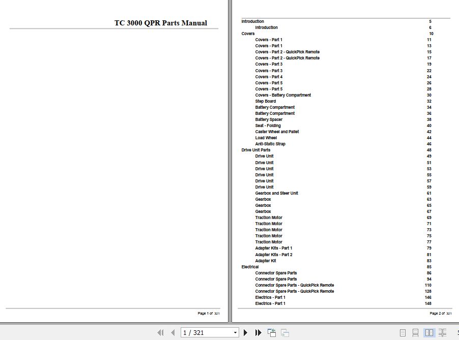 Crown Tow Tractor TC3000 QPR Parts Manual 1