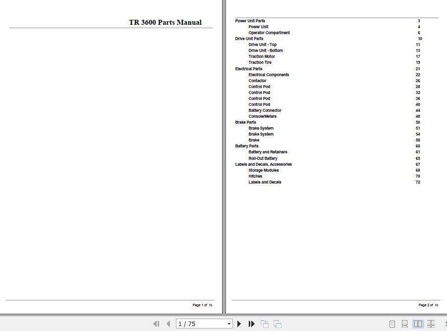 Crown Tow Tractor TR3600 Parts Manual 1