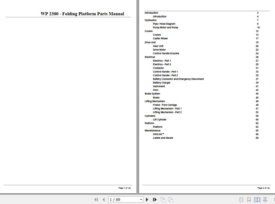 Crown Walkie Pallet WP2300 Folding Platform Parts Manual 1
