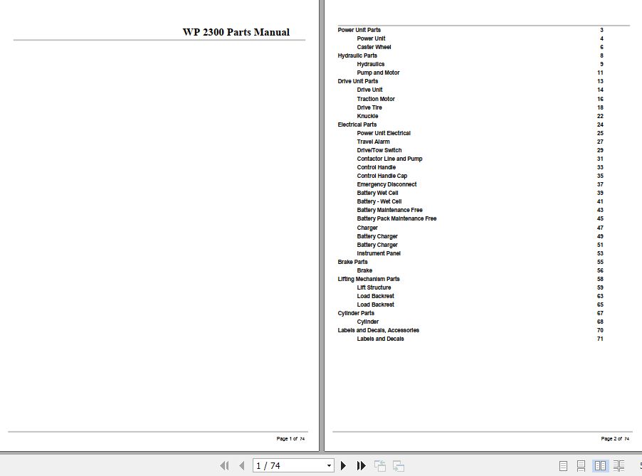Crown Walkie Pallet WP2300 Parts Manual 1
