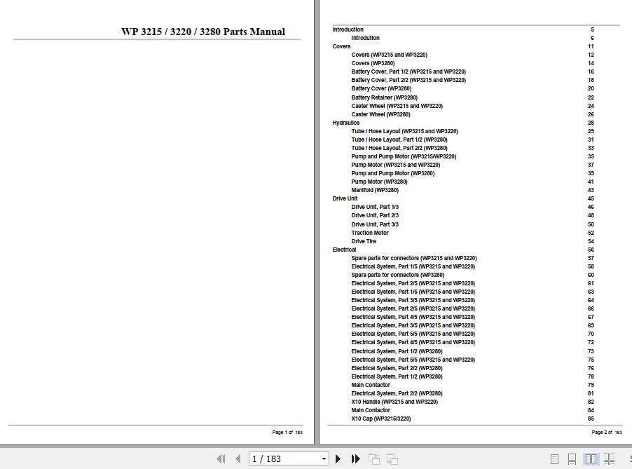 Crown Walkie Pallet WP3215 WP3220 WP3280 Parts Manual 1
