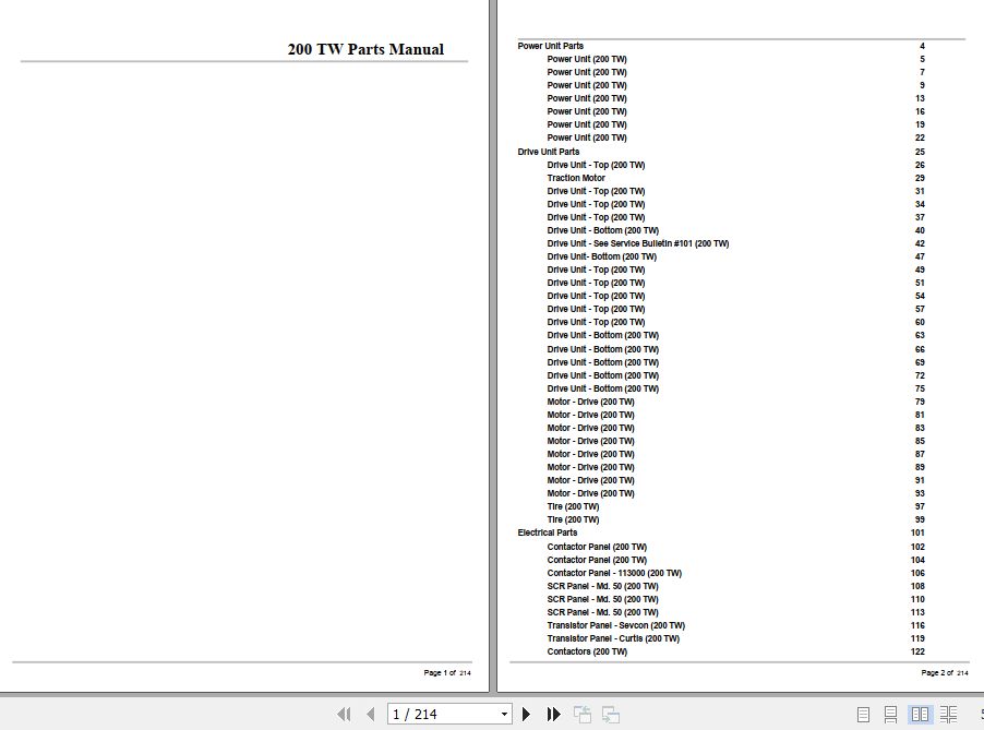Crown Walkie Rider Tow 200TW Parts Manual 1