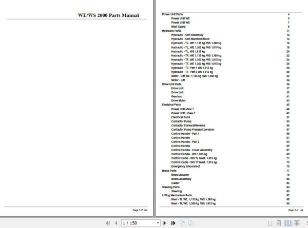 Crown Walkie Stacker WE2000 WS2000 Parts Manual 1