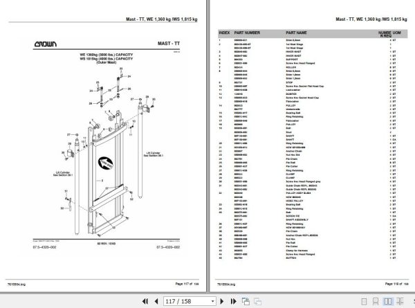 Crown Walkie Stacker WE2000 WS2000 Parts Manual 2