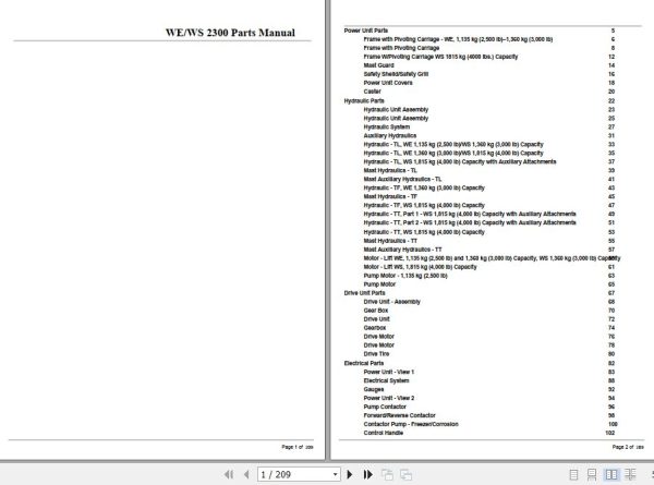 Crown Walkie Stacker WE2300 WS2300 Parts Manual 1