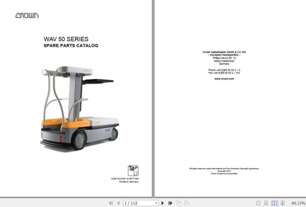 Crown Work Assist Vehicle WAV50 Series Parts Manual 1