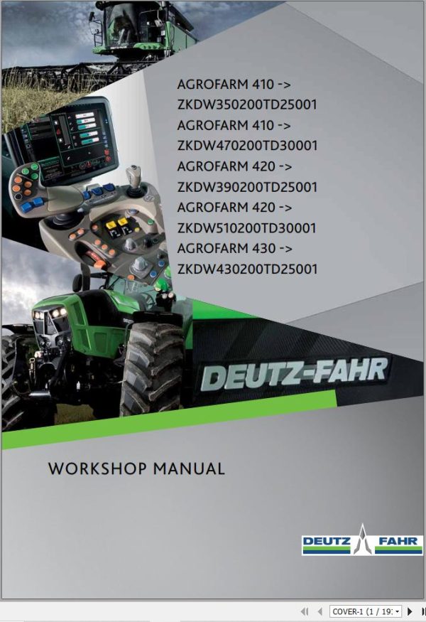 Deutz Fahr Tractor AGROFARM 410 420 430 Workshop Manual 2014 1