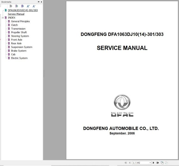Dongfeng Captain Road Sweeper Truck DFA1063 2006 2009 Service Manual 1