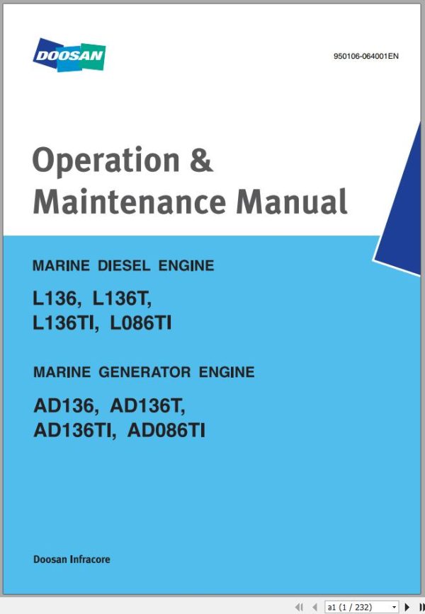Doosan Engine L136 AD136 Operation and Maintenance Manual 950106 064001EN 1