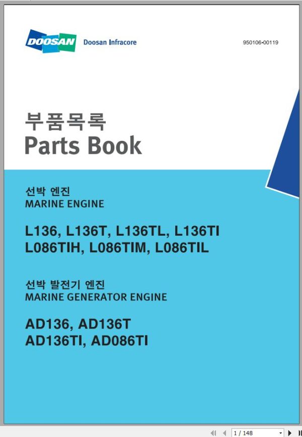 Doosan Engine L136 AD136 Parts Manual 950106 00119 1