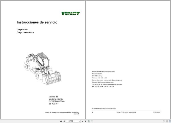 Fendt Telehandler Cargo T740 Service Manuals 1