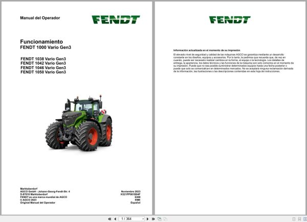 Fendt Tractor 1000 Vario Gen3 VIN 544 545 546 547 Service Manuals and Diagrams 2