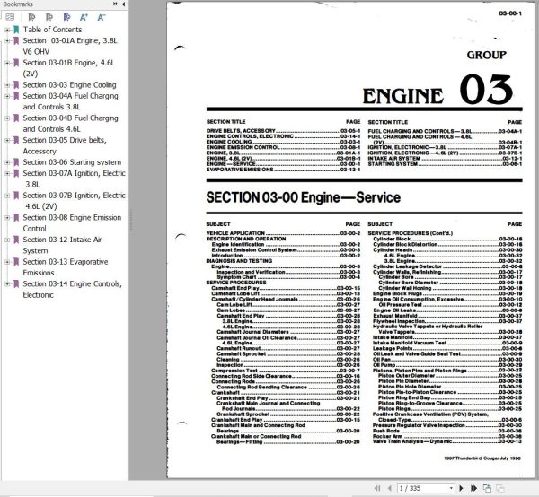 Ford Engine 4.6L SOHC 2V and 3.8L OHV Service Manual 1