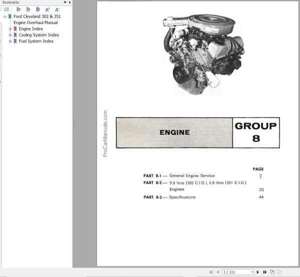 Ford Engine 5.0 Litre 302 C.L D and 5.8 Litre 351 C.I.D Service Manual 1