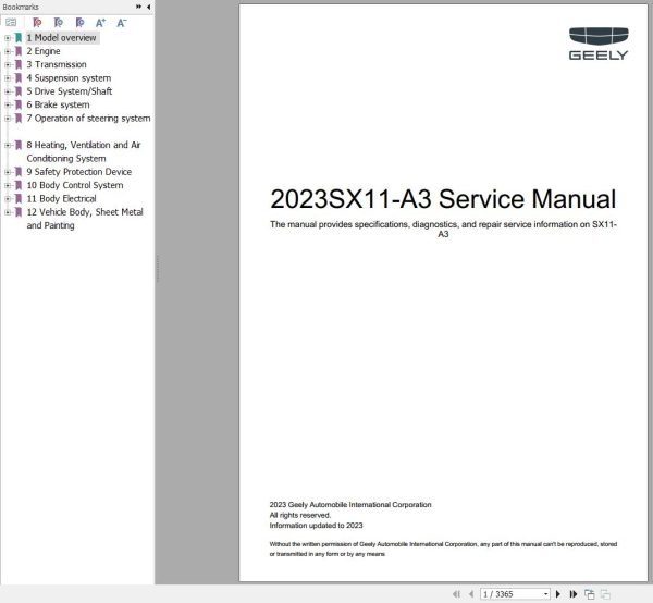 Geely Coolray SX11 A3 2023 Service Manual 1