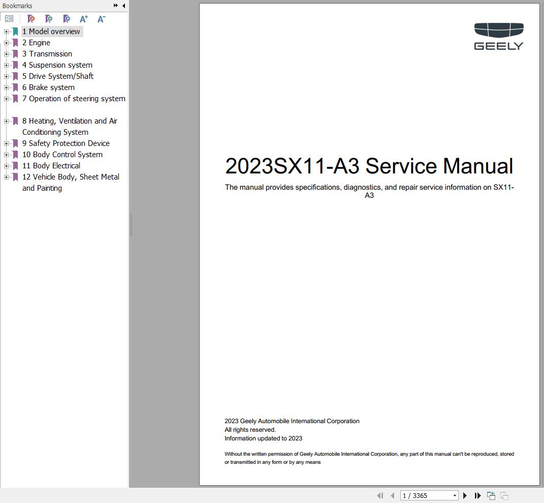 Geely Coolray SX11 A3 2023 Service Manual 1