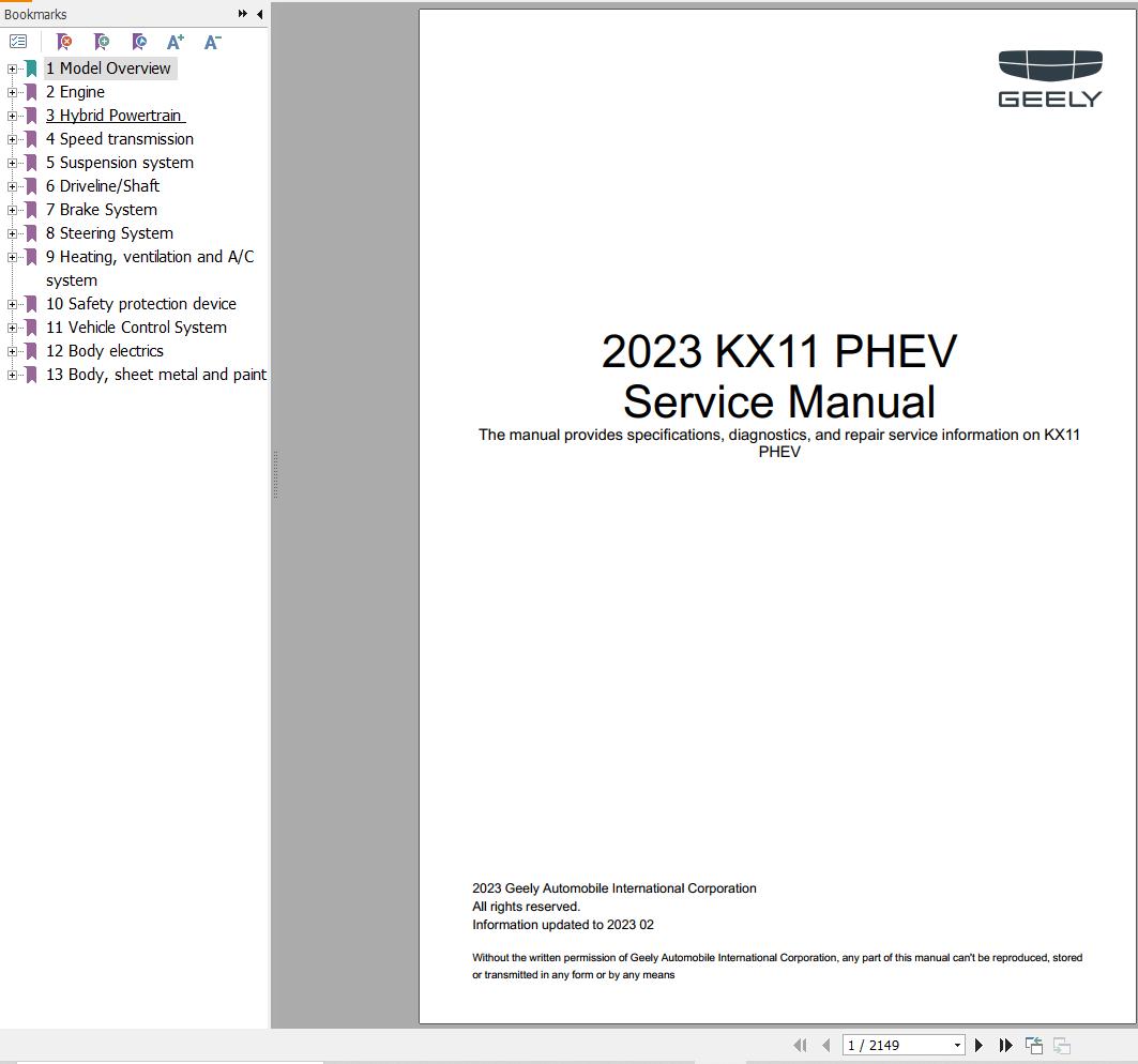 Geely Monjaro KX11 2023 Service Manual 1