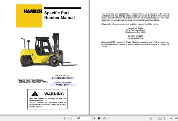 Hamech Forklift V1318 Parts Manual 1