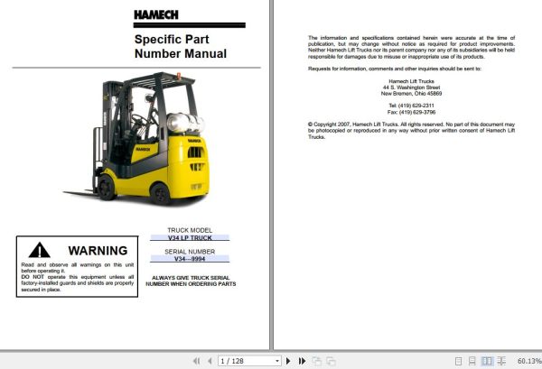 Hamech Forklift V34LP Parts Manual 1
