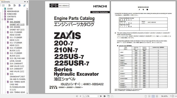 Hitachi Isuzu Engine 4HK1 XBSA02 Parts Catalog 4HK1 XBSA02 8 1