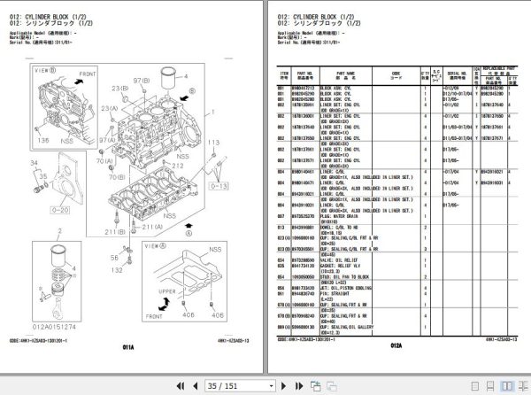Hitachi Isuzu Engine 4HK1 XZSA03 Parts Catalog 4HK1 XZSA03 13 2
