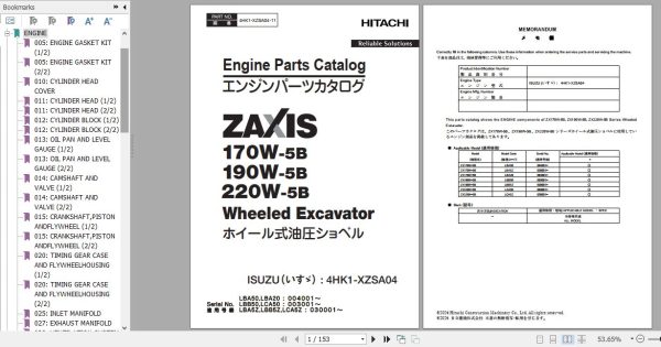 Hitachi Isuzu Engine 4HK1 XZSA04 Parts Catalog 4HK1 XZSA04 11 1