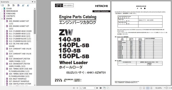 Hitachi Isuzu Engine 4HK1 XZWT01 Parts Catalog 4HK1 XZWT01 7 1