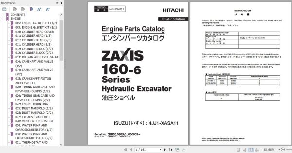 Hitachi Isuzu Engine 4JJ1 XASA11 Parts Catalog 4JJ1 XASA11 7 1