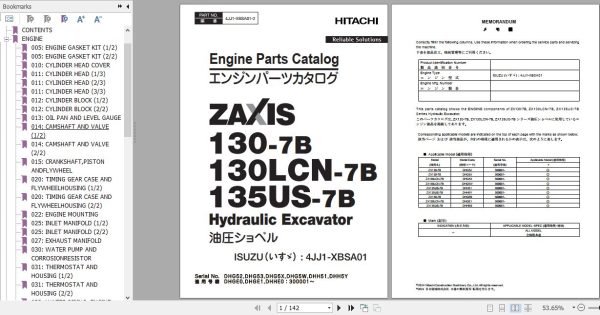 Hitachi Isuzu Engine 4JJ1 XBSA01 Parts Catalog 4JJ1 XBSA01 2 1