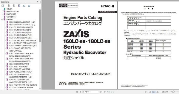 Hitachi Isuzu Engine 4JJ1 XZSA01 Parts Catalog 4JJ1 XZSA01 16 1