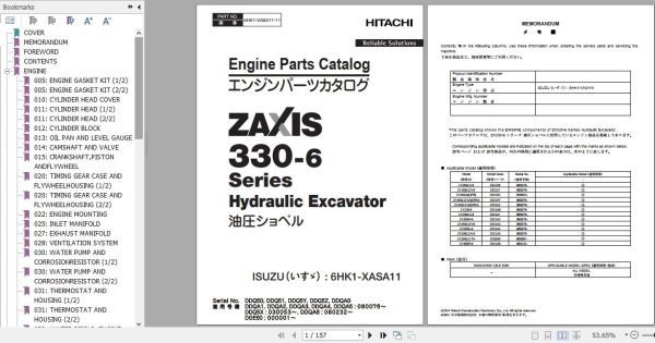 Hitachi Isuzu Engine 6HK1 XASA11 Parts Catalog 6HK1 XASA11 11 1