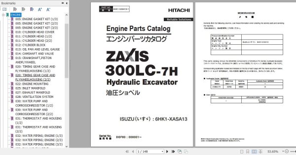 Hitachi Isuzu Engine 6HK1 XASA13 Parts Catalog 6HK1 XASA13 1 1