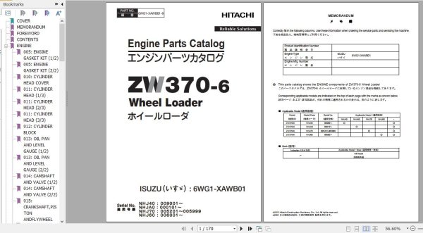 Hitachi Isuzu Engine 6WG1 XAWB01 Parts Catalog 6WG1 XAWB01 9 1