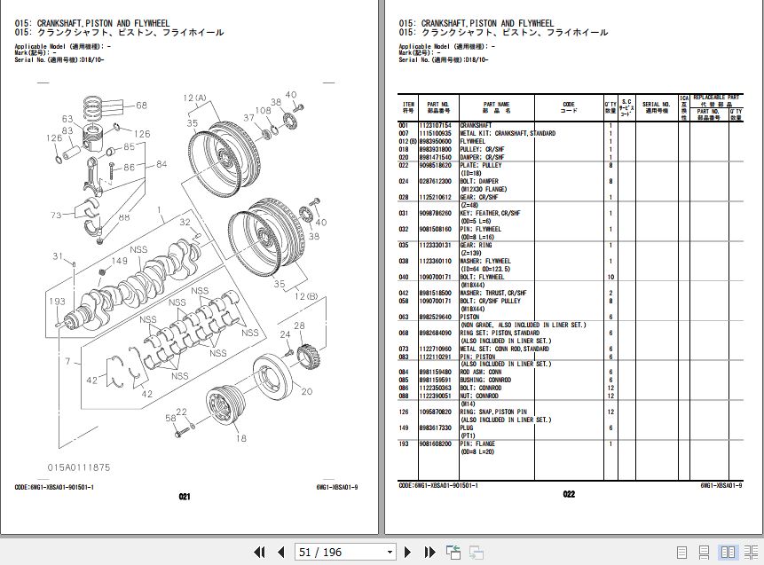 Hitachi Isuzu Engine 6WG1 XBSA01 Parts Catalog 6WG1 XBSAOI 9 2