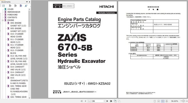 Hitachi Isuzu Engine 6WG1 XZSA02 Parts Catalog 6WG1 XZSA02 11 1