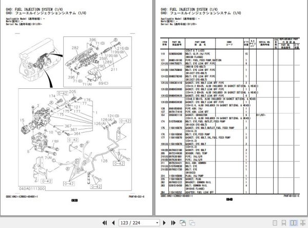 Hitachi Isuzu Engine 6WG1 XZWB02 Parts Catalog PNHF40 EG1 6 2