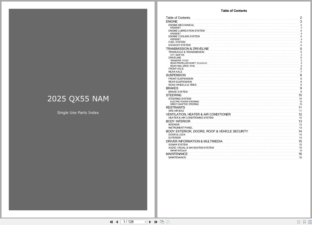 Infiniti QX55 FJ55 May 2024 2025 Parts Catalog 1