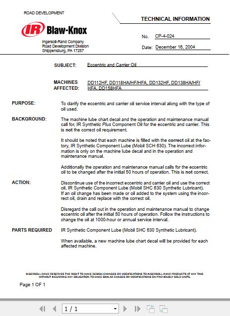 Ingersoll Rand Blaw Knox IR and BK Parts and Service News 1