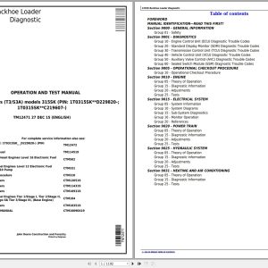 John Deere Backhoe Loader 315SK Diagnostic Operation And Test Manual TM12471 1