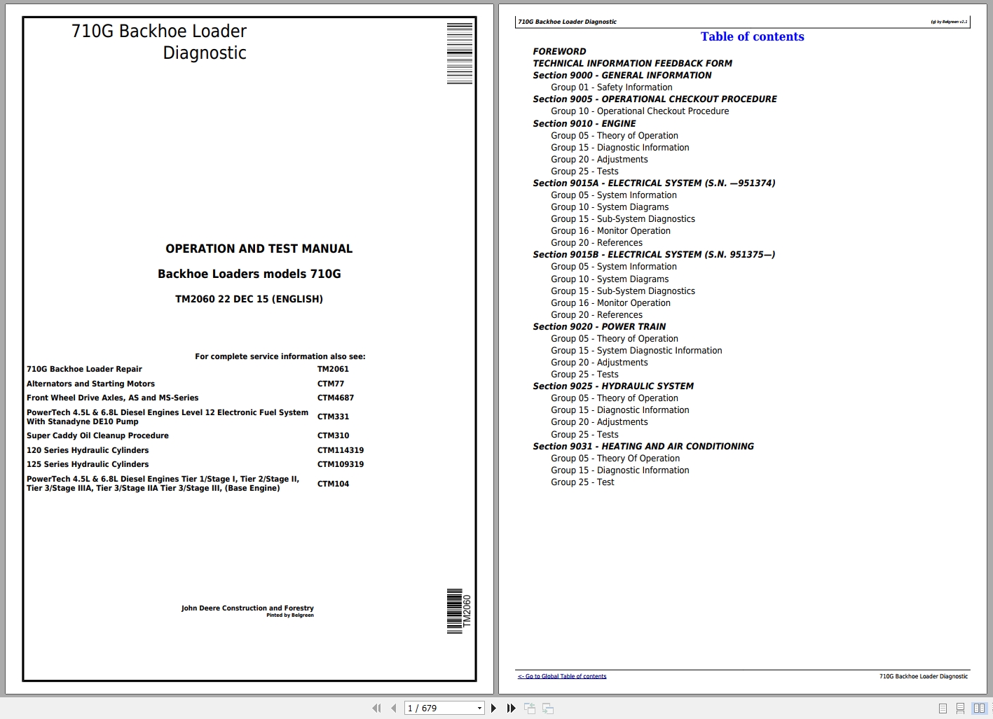 John Deere Backhoe Loaders 710G Diagnostic Operation And Test Manual TM2060 1