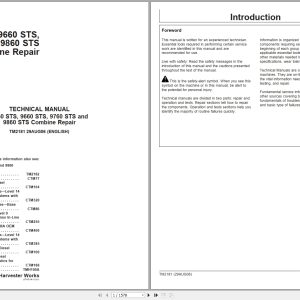 John Deere Combine Harvester 9560 STS 9660 STS 9760 STS 9860 STS Technical Manual TM2181 1